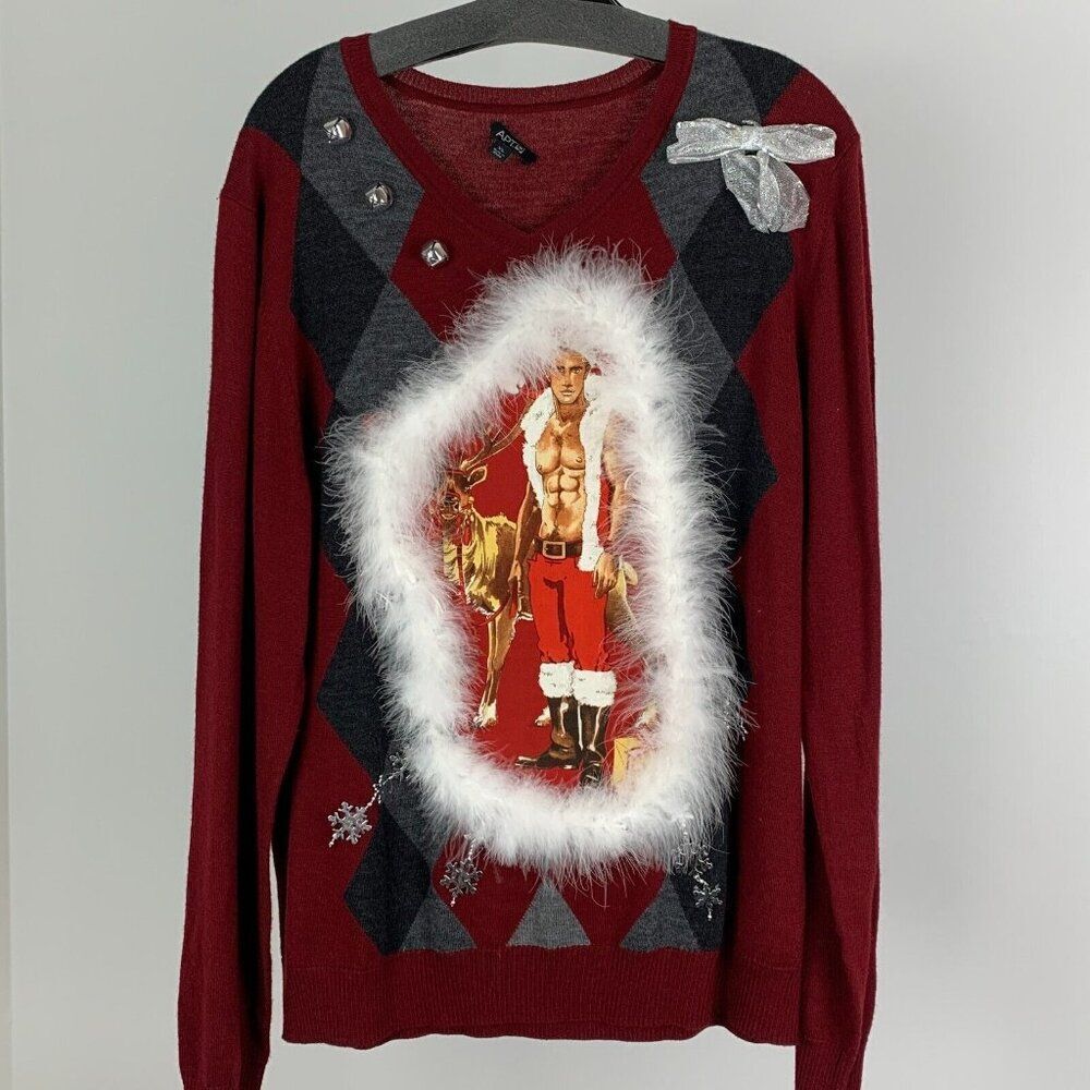 Ugly Christmas Sweater Men's sz XL or Women's Sexy Santa with Reindeer Naughty